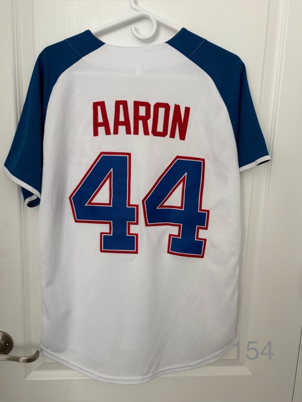White and Blue Aaron #44 Men's Baseball Jersey